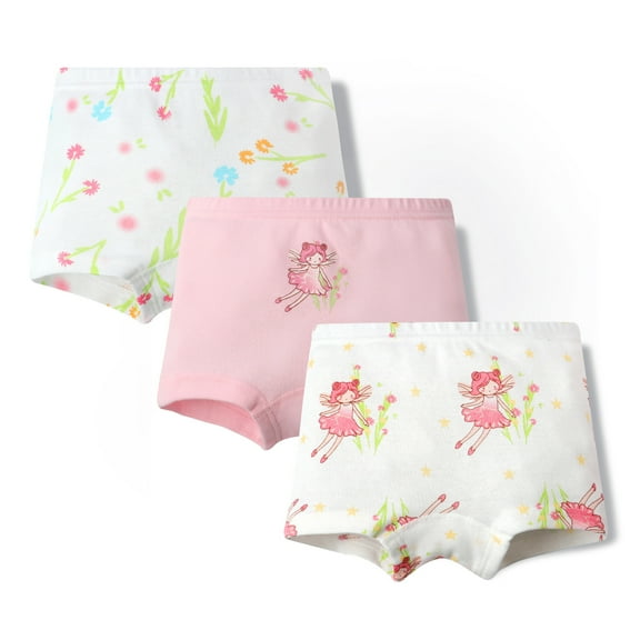 ATOGUTA Little Girls Underwear Soft Breathable Cotton Panties with 3 Packs Toddler Panties Boyshorts 2-10 Years White, Size 2T-10
