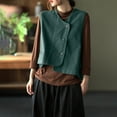 thumbnail image 5 of Cotton Linen Vest for Women Summer Vintage Button Front Tank Tops Loose Fit Casual Sleeveless Shirts Waistcoat Jacket, 5 of 7