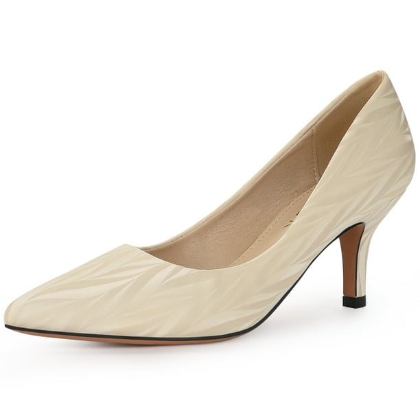 Zapatos de tacón bajo Allegra K con estampado de hojas puntera en punta para mujer Beige 36