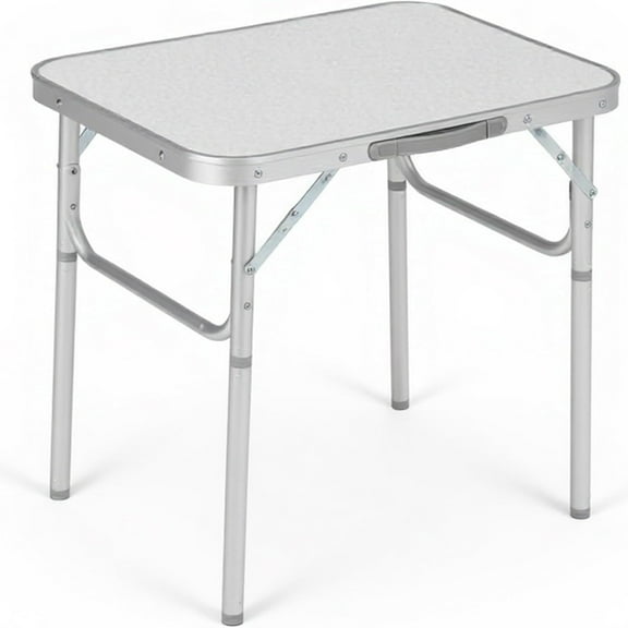 Riedhoff Folding Camping Table with Carry Handle 24 x 18 inch, Adjustable Height, Silver & White