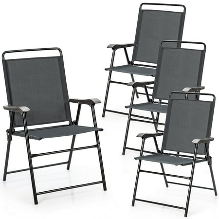 Patiojoy 4-Piece Patio Folding Chairs Outdoor Camping Chair with Armrest & High Backrest
