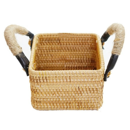 

Handwoven Rattan Storage Tray with Handle Round Wicker Basket Bread Food Plate Fruit Cake Platter Dinner Serving Tray A