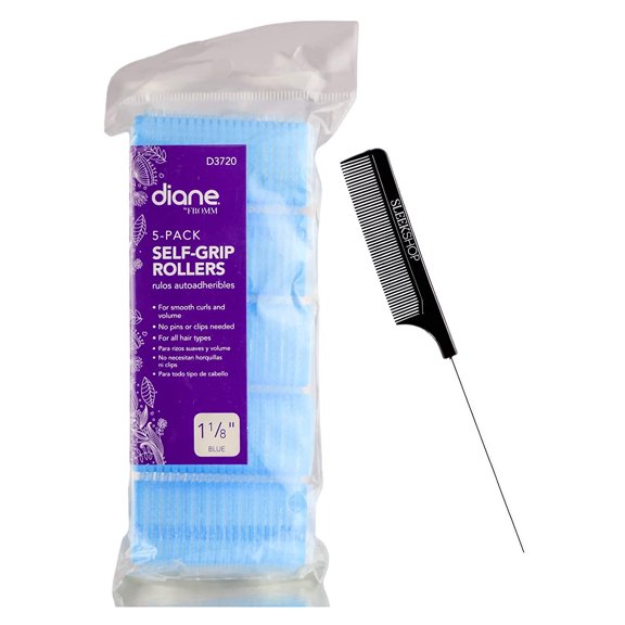 Diane by FROMM Self-Grip Rollers, Hair Perm Vent Rollers (w/Sleek Comb) Hold & Lock Curls, Professional Quality (BLUE - 1 1/8" (5 pack))