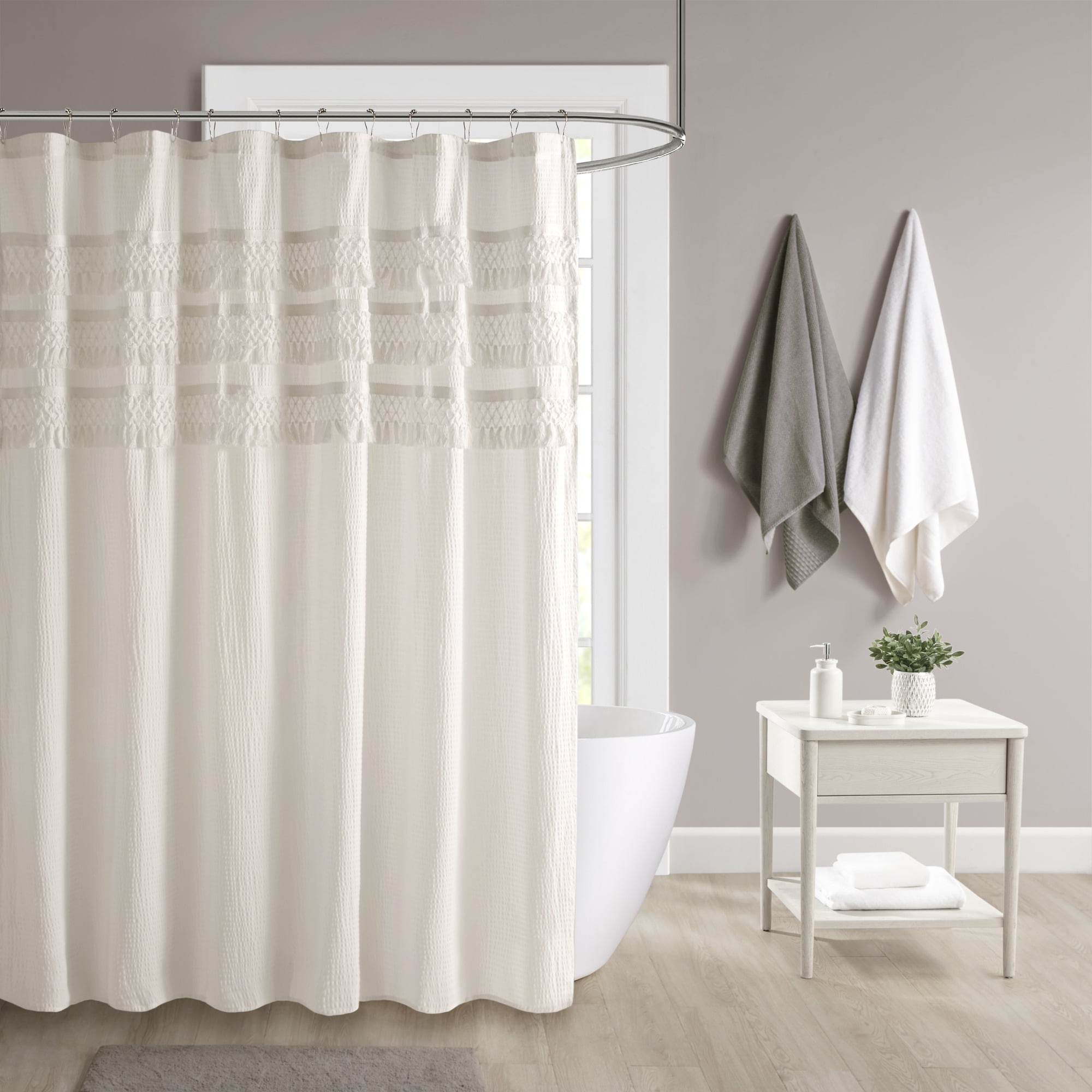 Home Essence Roselle Cotton Seersucker With Tassel Shower Curtain Walmart Com Walmart Com
