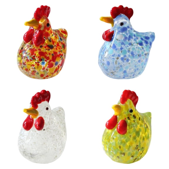 4pcs Mini Glass Chicken Figurine Hand Blown Art Glass Rooster Animal Statues Collectible Figurines Unique Gift Home Decor Ornaments,Chicken Kitchen Decor