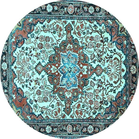 Ahgly Company Indoor Round Medallion Light Blue Traditional Area Rugs, 8' Round