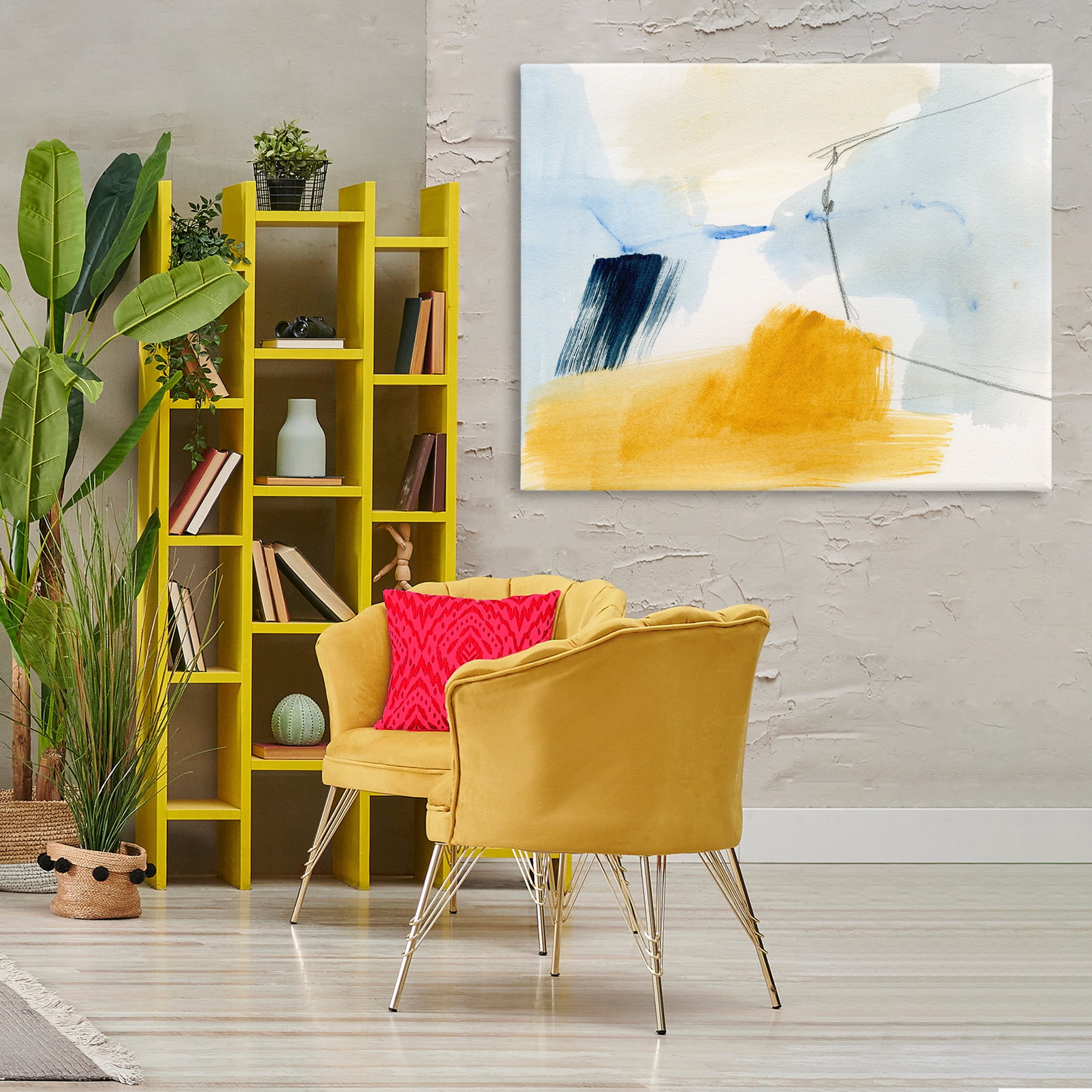 Stupell Industries Abstract Paint Yellow Accent Abstract Painting Gallery Wrapped Canvas Art Print Wall Art, 48 x 36