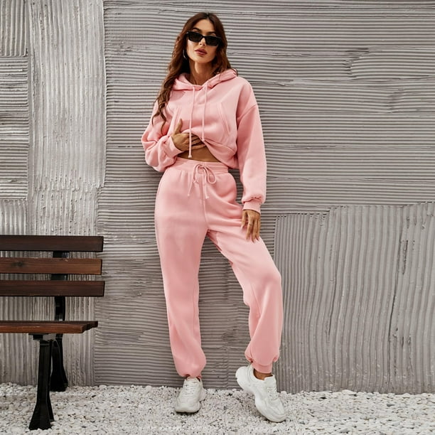 Women Sweatsuits Sets 2 Piece Outfits Cropped Hoodie Sweatshirt and  Sweatpants Matching Joggers Tracksuit with Pockets