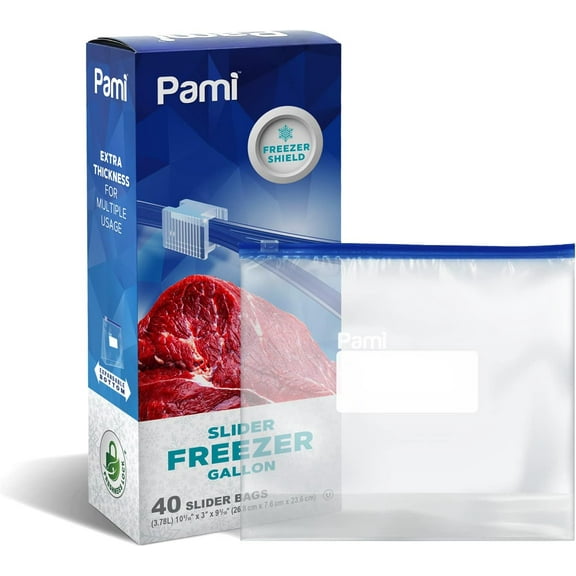 PAMI Food Storage Bag with Slider Zipper, 40 count Expandable Bottom Leakproof Plastic Gallon Ziploc Bags