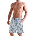 thumbnail image 2 of Dailycode Men's Quick Dry Swim Trunks Beach Shorts Casual Summer Board Shorts with Pockets, Blue Hand Drawn Flower, 2 of 8