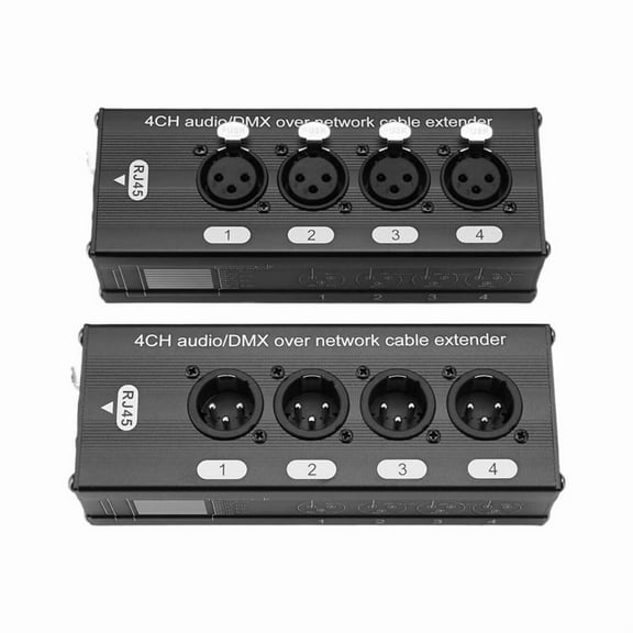 1Pair 4-Channel 3-Pin XLR Audio and over Network Cable Extender, DMX512 Signal Extender 1 Male 1 Female