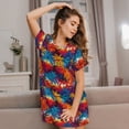 thumbnail image 3 of Vsdgher Chemise de Nuit à Manches Courtes Motif Palmiers Hawaïens Coloré pour Femmes Col Rond Mignonne Robe de Nuit Confortable à Volants, 3 of 6