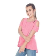 Kavio Girl's 7-16 Slub Jersey Scoop Neck High-Low Short Sleeves, Pink Flash, XL