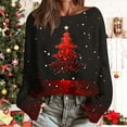 thumbnail image 2 of yardsong Holiday Long Sleeve Sweater for Women - Imitation Knitted Shirts Boat Neck Xmas Tree Graphic Christmas Pullover Tops Black,S, 2 of 5