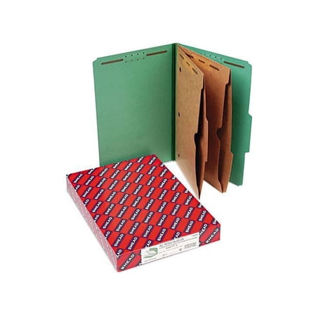 Smead 19083 Pressboard Folders with Two Pocket Dividers, Legal, Six-Section, Green, 10/Box