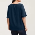 thumbnail image 3 of Women's Plus Size Tunic for Women Double Ruffle Short Sleeve Clothes Loose Fit Clothing Flowy Shirts Summer Tops, Navy - M, 3 of 4