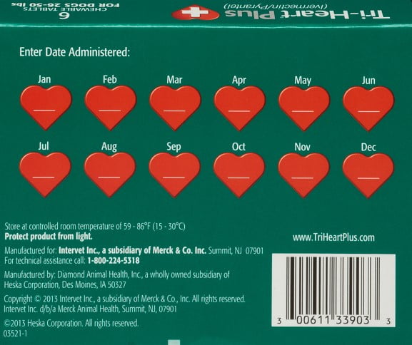 Tri-Heart Plus Chewable Tablet for Dogs, 26-50 lbs, (Green Box)