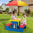 thumbnail image 2 of Kids Table and Chair Set, Indoor Outdoor Kids Picnic Table and Bench with Removable Umbrella, Portable Kids Table for Toddlers, Lightweight Play Table Set for Backyard Garden, Patio, W18485, 2 of 9