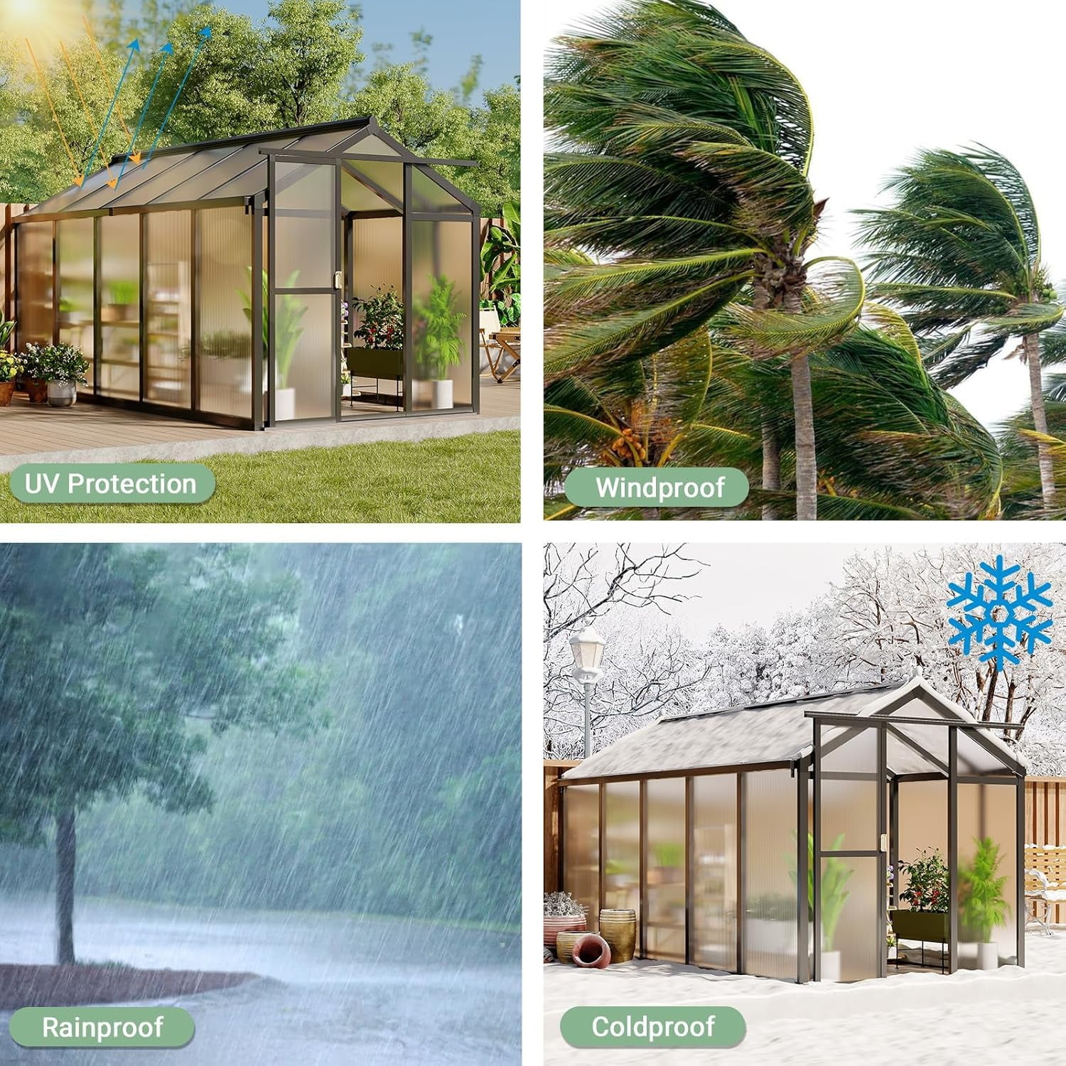 6x10 FT Greenhouse for Outdoors, Polycarbonate Greenhouse with Roof Vent, Ground Nails, Sliding Lockable Door, Aluminum Large Walk-in Green House for Outside Garden Backyard, Patio, Lawn, Black