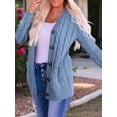 thumbnail image 6 of Women'S 2025 Fall Long Sleeve Cable Knit Sweater Open Front Cardigan Button Loose Outerwear Light Blue XXXL, 6 of 8