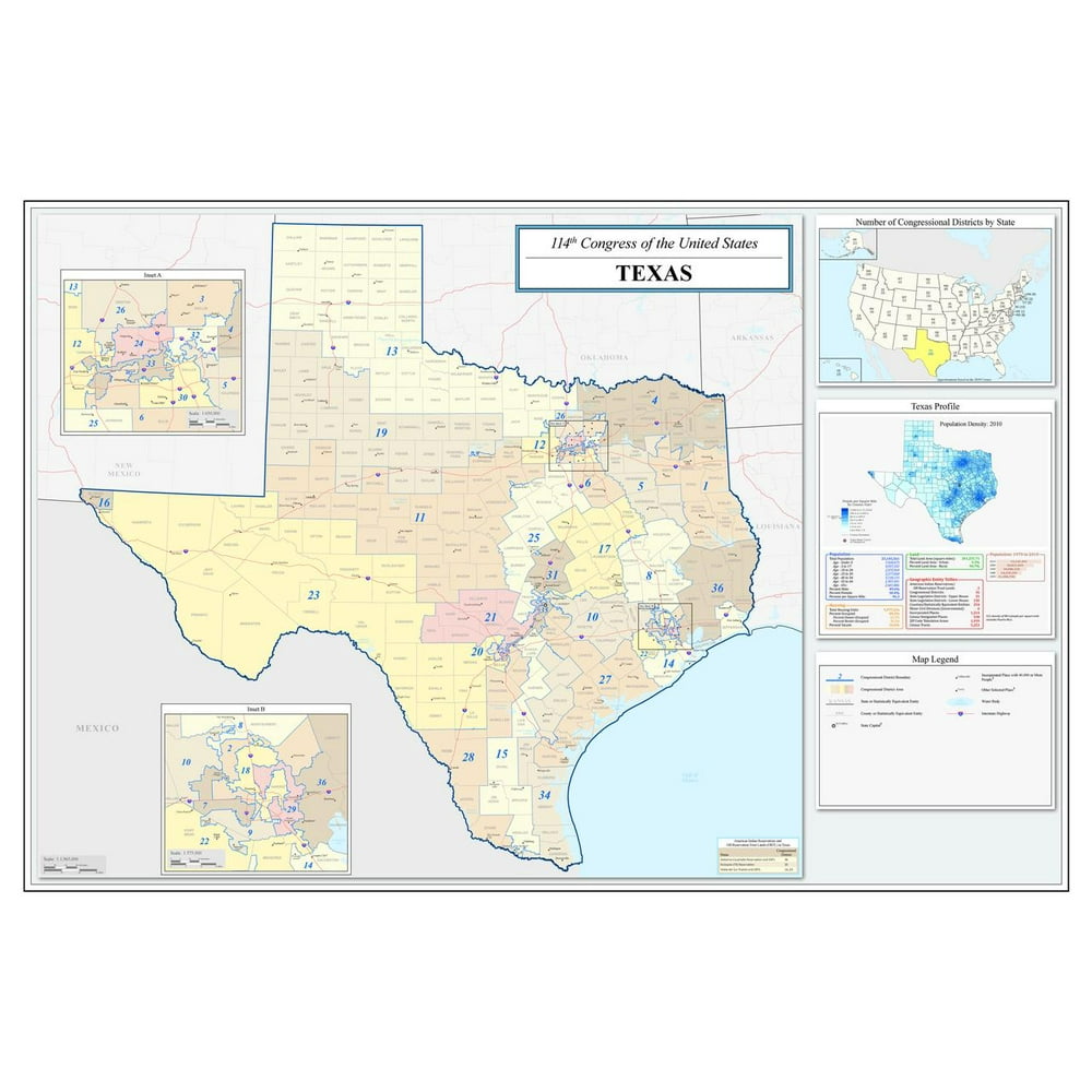Texas Congressional District Map (114th Congress) - 20 Inch By 30 Inch