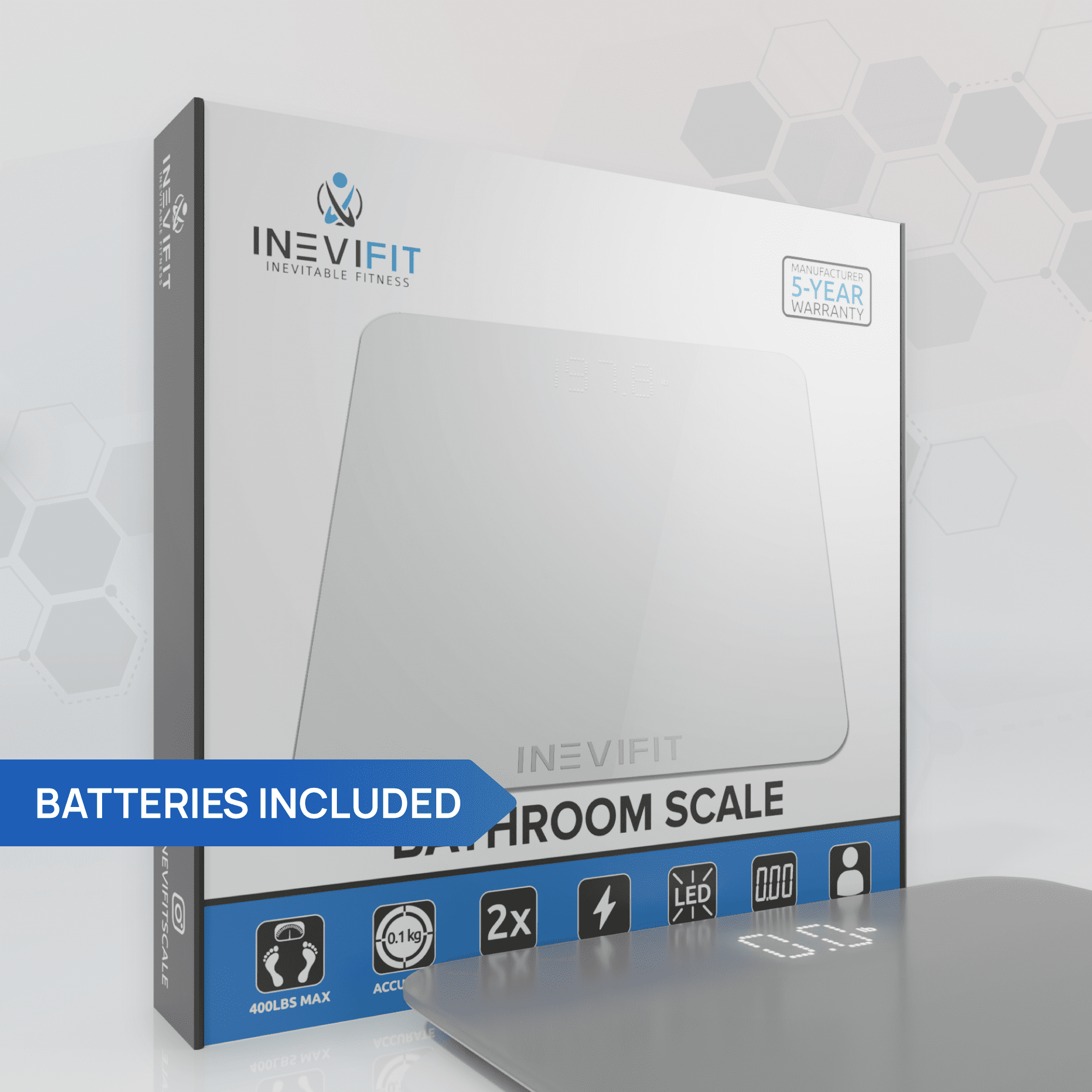 INEVIFIT Bathroom Scale, Highly Accurate Digital Bathroom Body Scale, Measures Weight up to 400 lbs. Includes a 5-Year Warranty - Silver