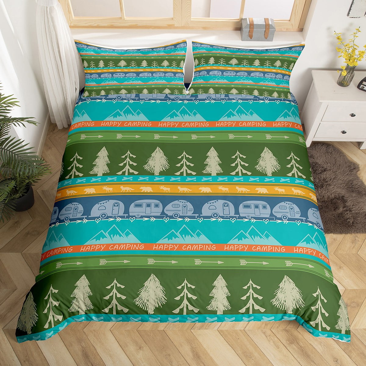 Camping Comforter Cover Camper Decor Duvet Cover,Camping Bedding Set