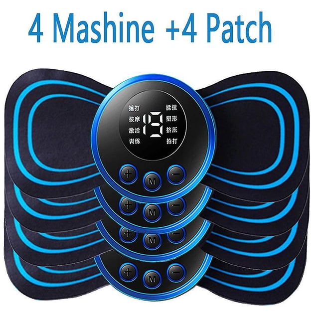EMS Neck Massager Rechargeable Cervical Massage Sticker Patch 8 Mode 19 Gears Pulsed Therapy Instrument Tens Muscle Stimulator Pain Relief_Särskilda g:4 Machine+4 Patch Great Gift