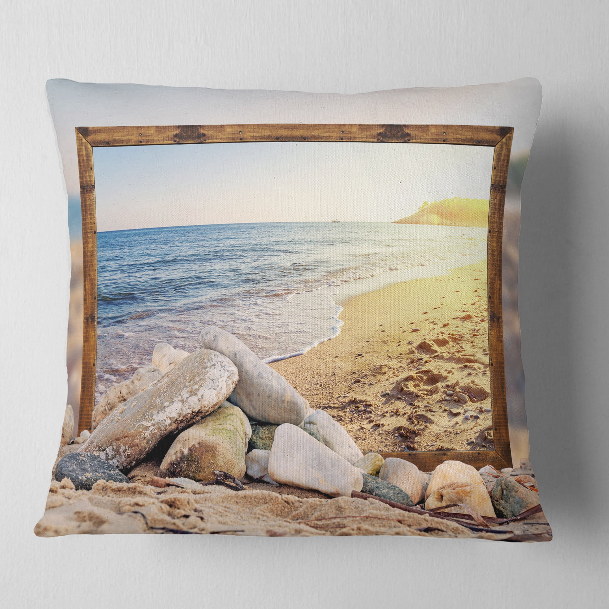Designart Framed Effect Beach Rocks - Seashore Throw Pillow - 18x18