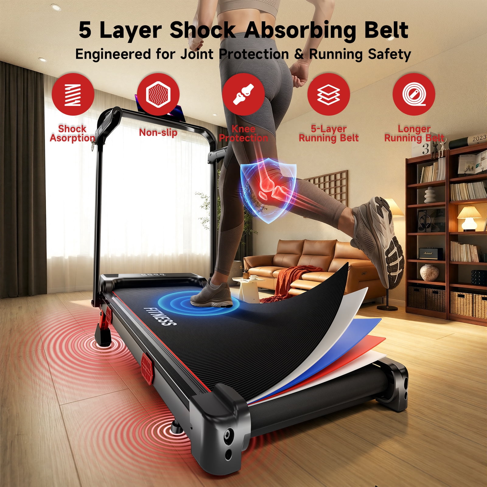 RHYTHM FUN Walking Pad with Incline for Home, Foldable Treadmill with Adjustable Handle, 300 lbs Capacity, LED Display, No Installation