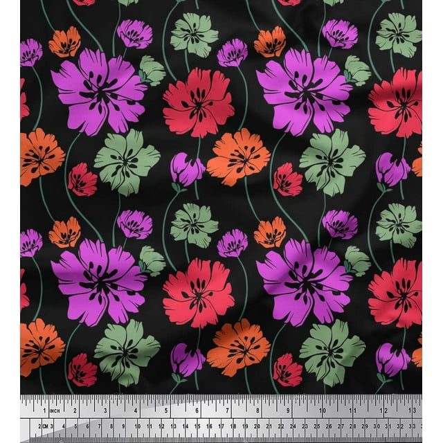 Soimoi Poly Georgette Fabric Artistic Floral Print Sewing Fabric Yard 52 Inch Wide