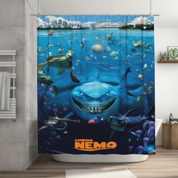 Finding Nemo Shower Curtain, Lovely Cartoon Shower Curtains Set for Kids Boys Girls College Dorm Bathroom, Waterproof Restroom Bathtub Decor Accessories with 12 Hooks 72X72 Inch Iron
