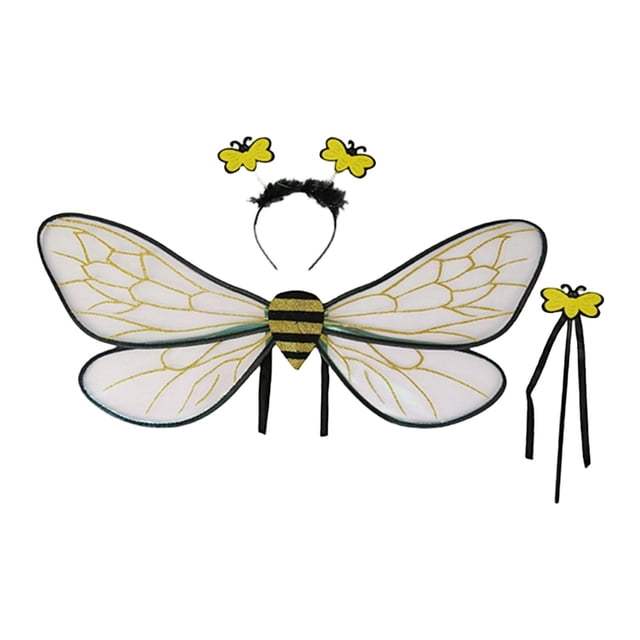 Diadema de alas de abeja, divertida decoración, accesorio de disfraz, juego de rol de baile, lindo atuendo Juego de 3 piezas en oro negro