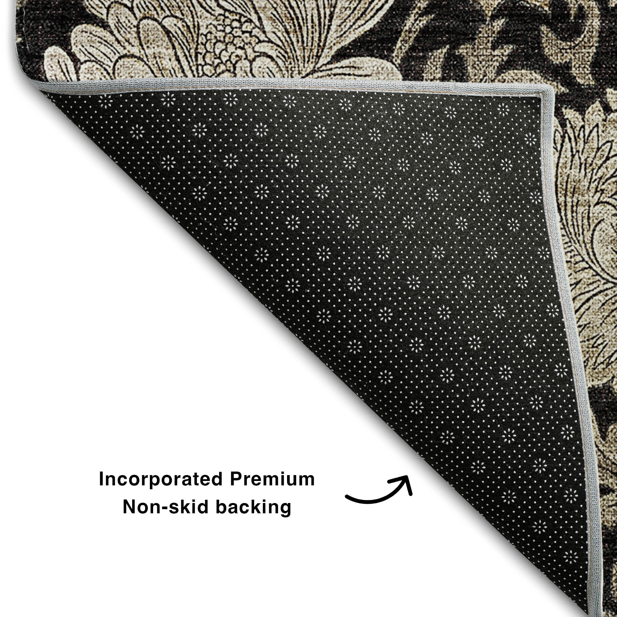 Addison Rugs Mayfield Washable Transitional Floral Black Rectangle Rug, 2'6" x 3'10"