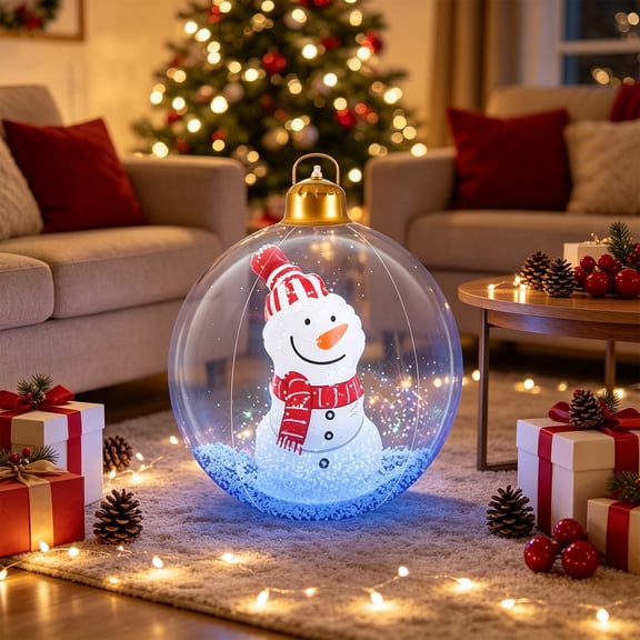 Inflatable Christmas Light Up Ornament Balls, Snowman & Christmas Tree Large Transparent Outdoor Yard Decorations for Holiday Patio Lawn Decor