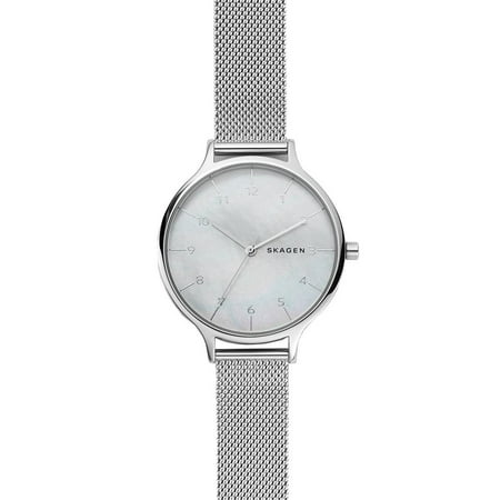 Mother Of Pearl Silver Wrist Watch - Skagen Anita 36mm 3 Hand 5 ATM Steel-Mesh Mother of Pearl Womens Wrist Watch