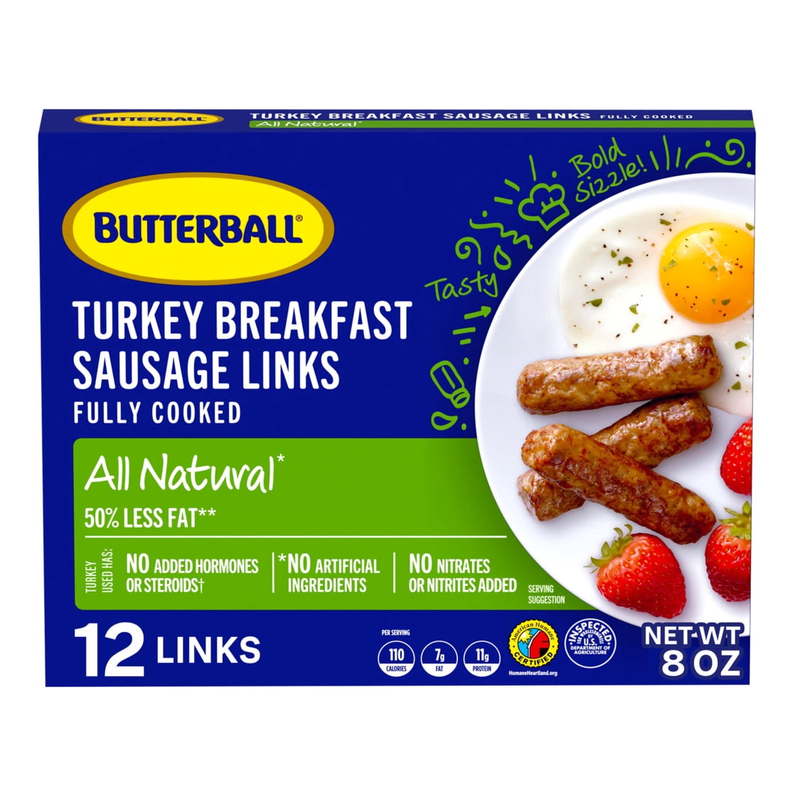 Butterball All Natural Fully Cooked Turkey Breakfast Sausage Links, 12 Links
