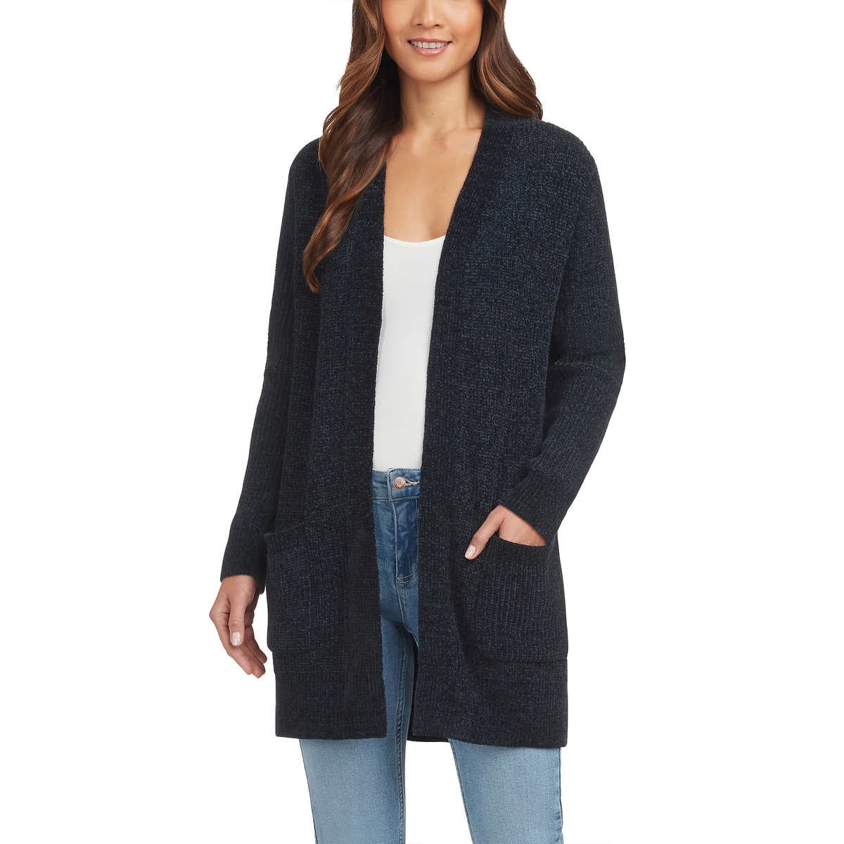 Matty M Women's Chenille Cardigan Sweater (Dark Navy, Medium)