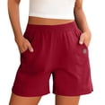 thumbnail image 2 of Women's 5-Inch Drawstring Athletic Shorts - High Waist Elastic Wide Leg Design with Pockets, Moisture-Wicking Casual Sport Shorts,Red M, 2 of 5