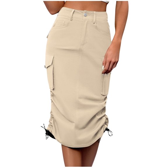 Cavosen Womens Maxi Skirt High Waist Midi Skirts Solid Short Skirts Trendy Cute Casual Club Skirt with Pocket