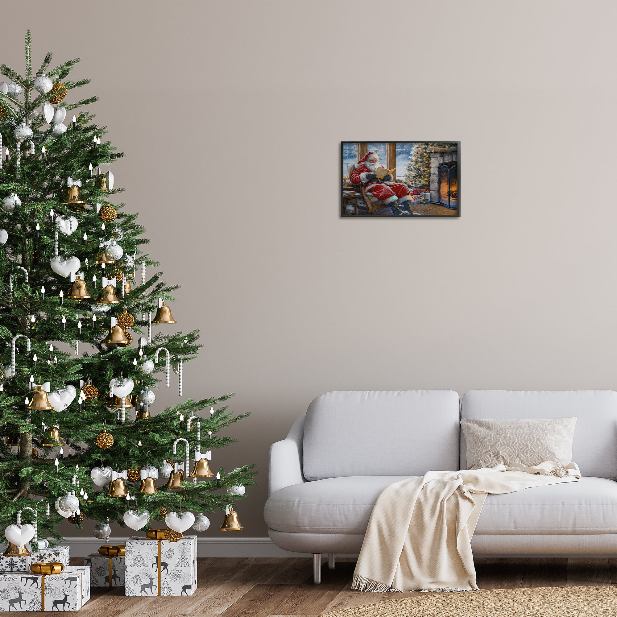 Stupell Industries Santa Reading by Fire Holiday Painting Black Framed Art Prints Wall Art, 18 x 12