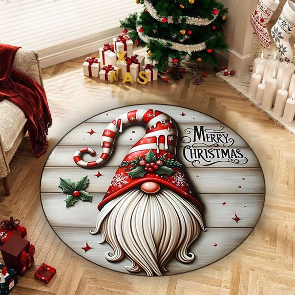 FastXmas Christmas Round Bathroom Shower Rug Washable Circle Bath Mat Non Slip Absorbent Bathtub Rug Front Door Mat Xmas Winter Decor Carpet for Entrance Kitchen Bedroom