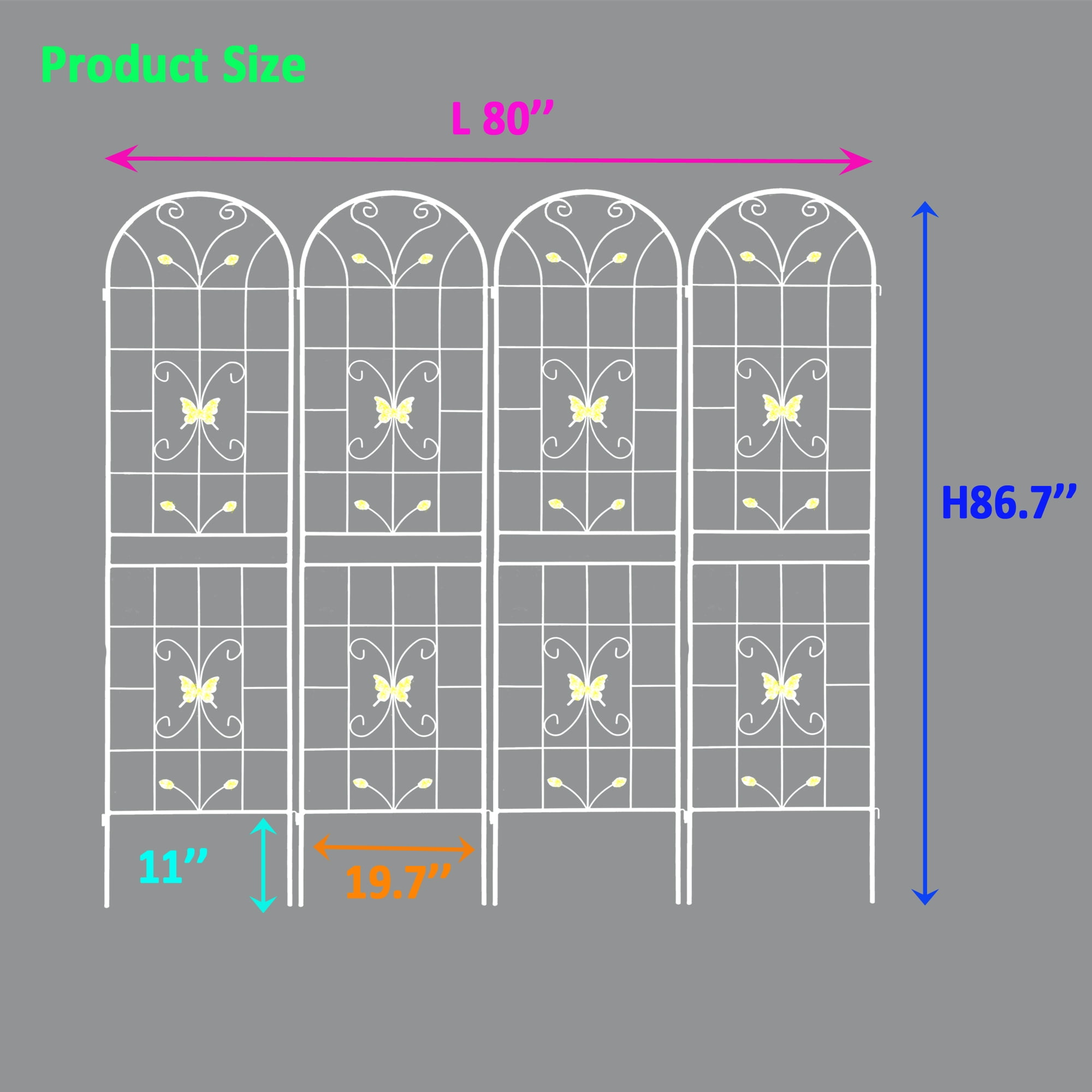 4 Pack Metal Garden Trellis 86.7" x 19.7" Rustproof Trellis for Climbing Plants Outdoor Flower Support Cream White