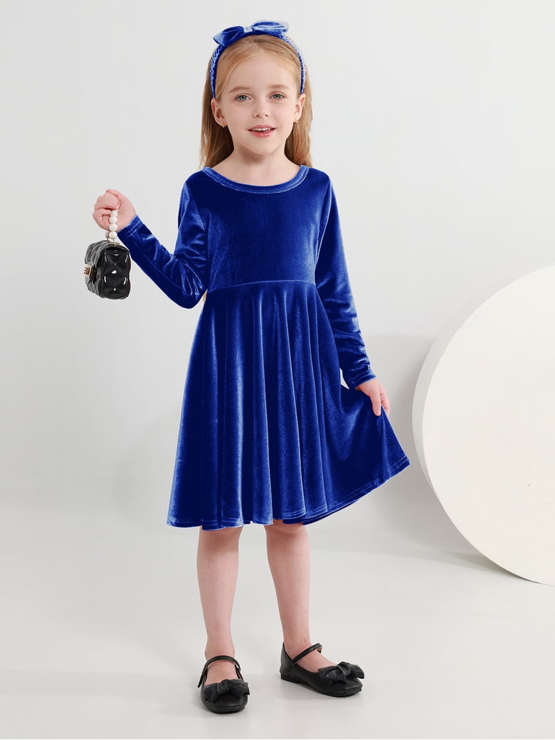 SILVERCELL 1-9T Toddler Girls Christmas Velvet Twirl Dresses + Headband,  Little Girl Casual Long Sleeve Swing A-Line Skater Party Dress, 1-9 Years,  Royal Blue - Walmart.com