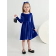 thumbnail image 5 of SILVERCELL 1-9T Toddler Girls Christmas Velvet Twirl Dresses + Headband, Little Girl Casual Long Sleeve Swing A-Line Skater Party Dress, 1-9 Years, Royal Blue, 5 of 8