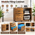 thumbnail image 5 of 3-Drawer Rolling File Cabinet with Large Open Storage Shelves, Lateral Mobile Printer Stand for Home Office, White-Wash Finish, 30.7" L x 15.2" W, 5 of 8