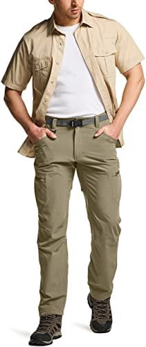 CQR Men's Quick Dry Tactical Pants, Water Resistant Outdoor Pants, Lightweight Stretch Cargo Work Hiking Pants, Rocky Cargo Tan, 34W x 30L