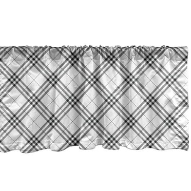 Ambesonne Plaid Window Valance, Monochrome and Diagonal, 54" X 18", Black White