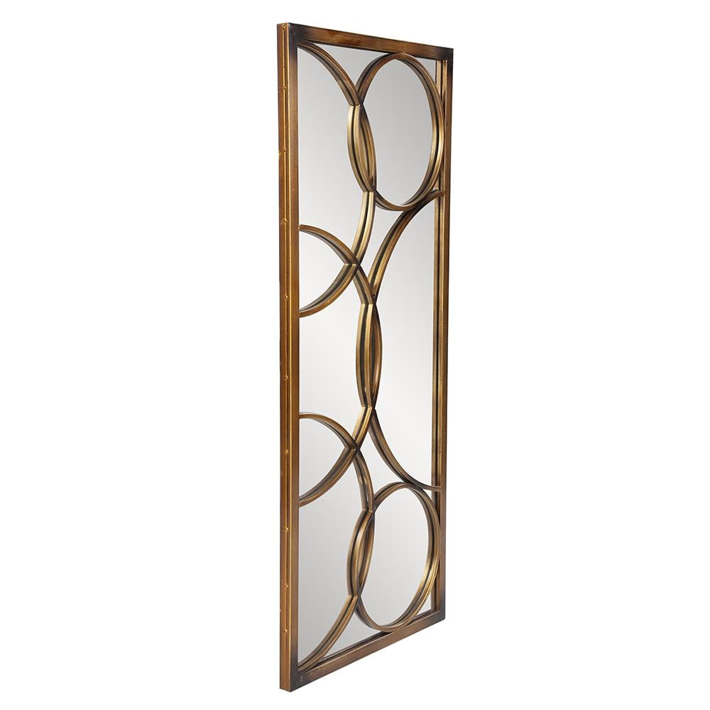 Tyler Dillon Rectangular Metal Framed Bronze Wall Mirror with Circular Overlays - Brushed Bronze