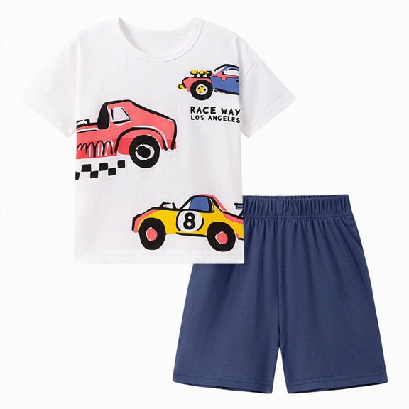 HCNTES Toddler Boy Summer Clothes Outfits Crewneck Kids Cotton Short Sleeve Shirt Shorts Set Toddler Boy Cool Clothes